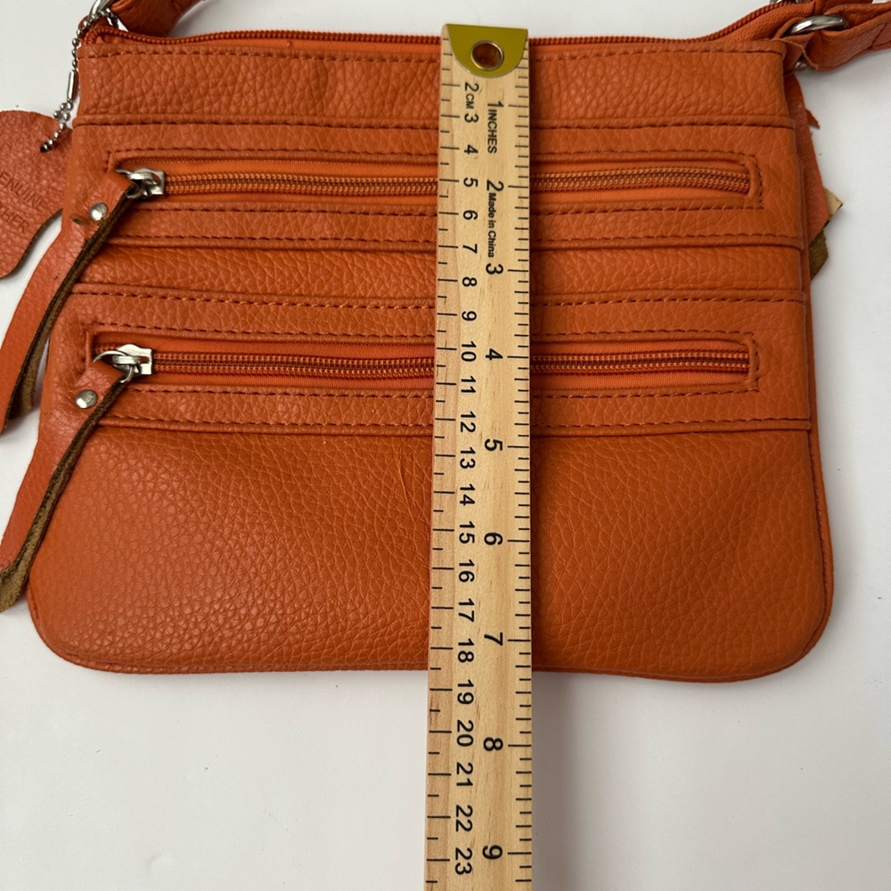 Genuine Leather Multi-Zip Organizer Burnt Orange Crossbody Bag - Picture 5 of 7